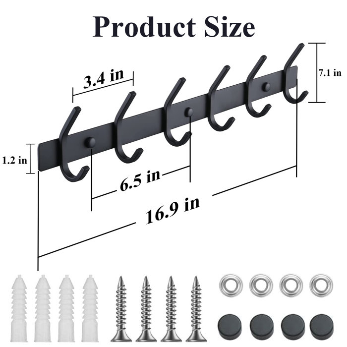 Rebrilliant 17'' Wide Stainless Steel 6 Hooks Wall Mounted Coat Rack